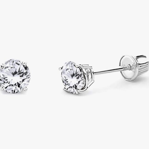 14k White Gold Round Solitaire Basket Set Stud Earrings with Screw Back 4 mm - Picture 9 of 10